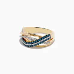 Rings|Effy Jewelry Bella Bleu 14K Yellow Gold Blue and White Diamond Crossover Ring