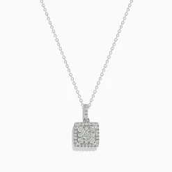 Necklaces & Pendants|Effy Jewelry Bouquet 14K White Gold Square Diamond Cluster Pendant 0.74 TCW