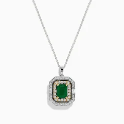 Necklaces & Pendants|Effy Jewelry Brasilica 14K Two Tone Gold Emerald and Diamond Pendant, 2.09 TCW