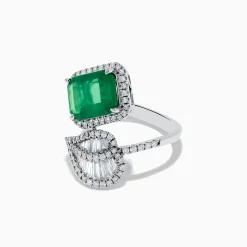 Rings|Effy Jewelry Brasilica 14K White Gold Emerald and Diamond Leaf Ring