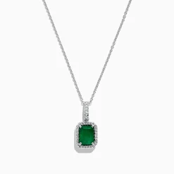 Necklaces & Pendants|Effy Jewelry Brasilica 14K White Gold Emerald and Diamond Pendant, 1.55 TCW