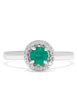 Rings|Effy Jewelry Brasilica 14K White Gold Emerald and Diamond Halo Ring, 0.60 TCW
