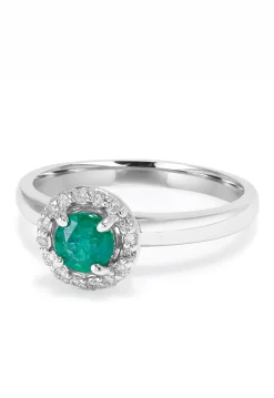 Rings|Effy Jewelry Brasilica 14K White Gold Emerald and Diamond Halo Ring, 0.60 TCW