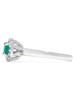 Rings|Effy Jewelry Brasilica 14K White Gold Emerald and Diamond Halo Ring, 0.60 TCW