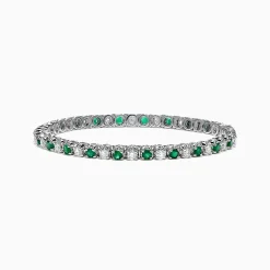 Bracelets|Effy Jewelry Brasilica 14K White Gold Emerald and Diamond Tennis Bracelet, 4.78 TCW