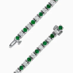 Bracelets|Effy Jewelry Brasilica 14K White Gold Emerald and Diamond Tennis Bracelet, 4.78 TCW