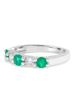 Rings|Effy Jewelry Brasilica 14K White Gold Emerald and Diamond Ring, 0.95 TCW
