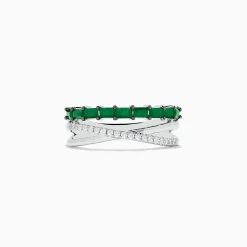 Rings|BH Multi Brasilica 14K White Gold Emerald and Diamond Crossover Ring
