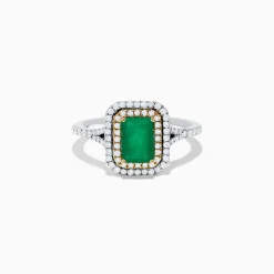 Rings|Effy Jewelry Brasilica 14K White u0026 Yellow Gold Emerald and Diamond Double Halo Ring