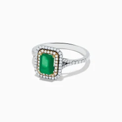 Rings|Effy Jewelry Brasilica 14K White u0026 Yellow Gold Emerald and Diamond Double Halo Ring