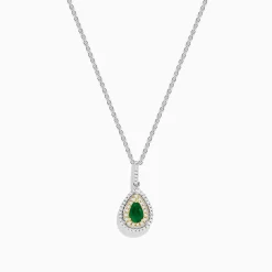 Necklaces & Pendants|Effy Jewelry Brasilica 14K White u0026 Yellow Gold Emerald and Diamond Pendant