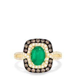 Rings|Effy Jewelry Brasilica 14K Yellow Gold Emerald, Espresso u0026 White Diamond Ring, 1.70 TCW