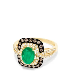 Rings|Effy Jewelry Brasilica 14K Yellow Gold Emerald, Espresso u0026 White Diamond Ring, 1.70 TCW