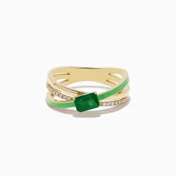 Rings|Effy Jewelry Brasilica 14K Yellow Gold Emerald and Diamond Crossover Ring