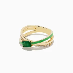 Rings|Effy Jewelry Brasilica 14K Yellow Gold Emerald and Diamond Crossover Ring