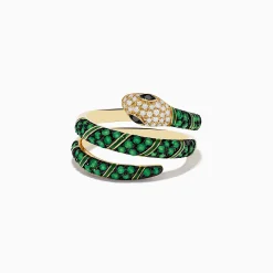 Rings|Effy Jewelry Brasilica 14K Yellow Gold Emerald and Diamond Wrap Snake Ring
