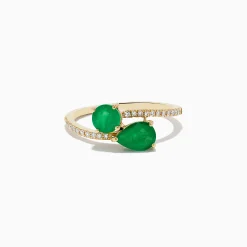 Rings|Effy Jewelry Brasilica 14K Yellow Gold Emerald and Diamond Bypass Ring