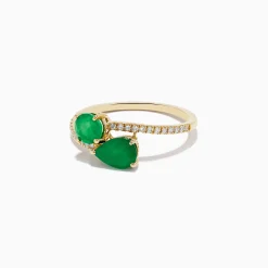 Rings|Effy Jewelry Brasilica 14K Yellow Gold Emerald and Diamond Bypass Ring
