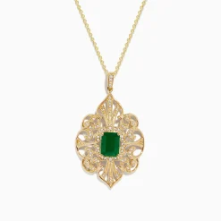 Necklaces & Pendants|Effy Jewelry Brasilica 14K Yellow Gold Emerald u0026 Diamond Filigree Pendant, 1.62 TCW