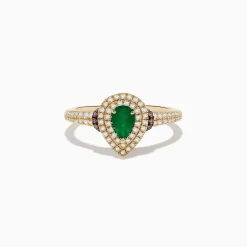 Rings|Effy Jewelry Brasilica 14K Yellow Gold Emerald, White and Espresso Diamond Ring