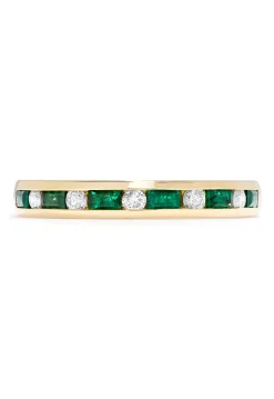 Rings|Effy Jewelry Brasilica 14K Yellow Gold Emerald and Diamond Channel-Set Ring, 0.66 TCW
