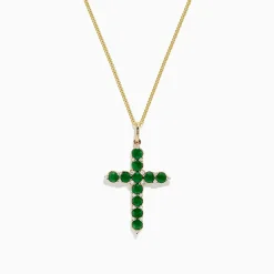 Necklaces & Pendants|BH Multi Brasilica 14K Yellow Gold Emerald and Diamond Cross Pendant, 1.34 TCW