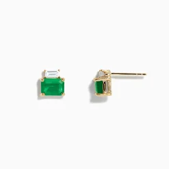 Earrings|Effy Jewelry Brasilica 14K Yellow Gold Emerald and White Sapphire Stud Earrings