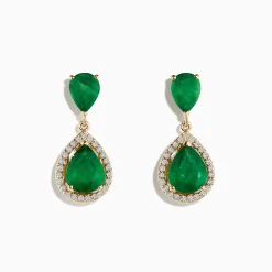 Earrings|Effy Jewelry Brasillica 14K Yellow Gold Emerald and Diamond Drop Earrings