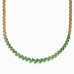Necklaces & Pendants|Effy Jewelry Brasillica 14K Yellow Gold Emerald and Diamond Necklace