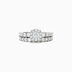Rings|BH Multi Bridal 14K White Gold Diamond Cluster Ring and Band Set, 1.77 TCW