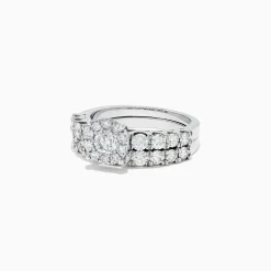 Rings|BH Multi Bridal 14K White Gold Diamond Cluster Ring and Band Set, 1.77 TCW