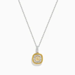 Necklaces & Pendants|Effy Jewelry Canare 14K 2-Tone Gold Cushion Double Halo Yellow Diamond Pendant