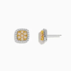 Earrings|BH Multi Canare 14K Two Tone Gold Cushion Shaped Cluster Yellow Diamond Earrings
