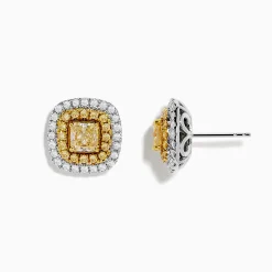 Earrings|Effy Jewelry Canare 14k Two Tone Gold Cushion Halo Yellow Diamond Statement Stud Earrings 2.34 TCW