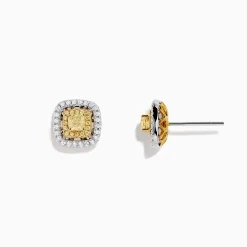 Earrings|BH Multi Canare 18K Two Tone Gold Double Halo Yellow Diamond Stud Earrings, 0.76 TCW