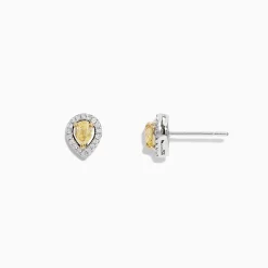 Earrings|Effy Jewelry Canare 18K Two Tone Gold Pear Halo Yellow Diamond Stud Earrings, 0.36 TCW