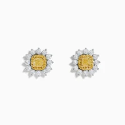 Earrings|Effy Jewelry Canare 18K Two Tone Gold White and Yellow Diamond Flower Earrings