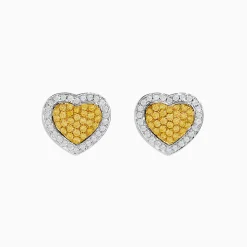 Earrings|Effy Jewelry Canare 18K Two Tone Gold White and Yellow Diamond Heart Earrings
