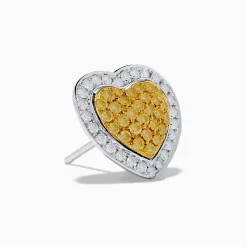 Earrings|Effy Jewelry Canare 18K Two Tone Gold White and Yellow Diamond Heart Earrings