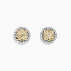 Earrings|BH Multi Canare 14K Two Tone Gold Yellow Diamond Bouquet Halo Earrings, 0.98 TCW