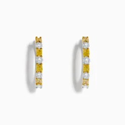 Earrings|Effy Jewelry Canare 18K Two Tone White and Yellow Diamond Hoop Earrings