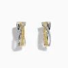 Earrings|Effy Jewelry Canare 14k Two Tone Yellow and White Diamond Hoop Earrings 5/8"