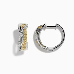 Earrings|Effy Jewelry Canare 14k Two Tone Yellow and White Diamond Hoop Earrings 5/8"