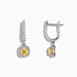 Earrings|Effy Jewelry Canare 18K Two-Tone Cushion Cut Yellow Diamond Drop Earrings, 1.06 TCW