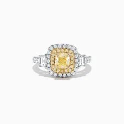 Rings|Effy Jewelry Canare 18K Two-Tone Gold Cushion Cut Yellow Diamond Ring, 1.98 TCW