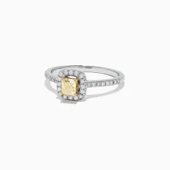 Rings|Effy Jewelry Canare 18K Two-Tone Gold Cushion Halo Yellow Diamond Ring, 0.61 TCW