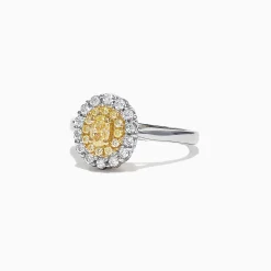 Rings|Effy Jewelry Canare 18K Two-Tone Gold Oval Double Halo Yellow Diamond Ring, 0.65 TCW