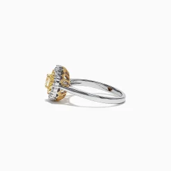 Rings|Effy Jewelry Canare 18K Two-Tone Gold Oval Double Halo Yellow Diamond Ring, 0.65 TCW