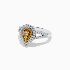 Rings|Effy Jewelry Canare 18K Two-Tone Gold Pear Shaped Double Halo Yellow Diamond Ring