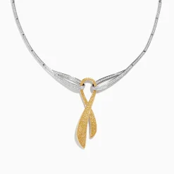Necklaces & Pendants|Effy Jewelry Canare 14K Two-Tone Gold Yellow Diamond Cancer Awareness Necklace
